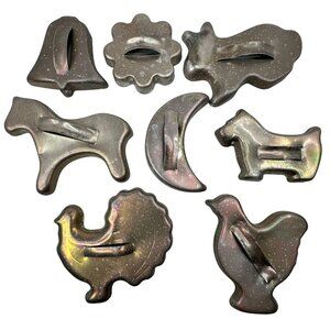 Vintage Metal Cookie Cutters‎ With Handles Set Of 8 Bell Flower Dog Bunny Turkey